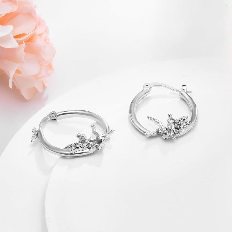 Medsor Fairy Angel Hoop Earrings Hypoallergenic 14K Gold Plated Plated Wing Earring - Image 4